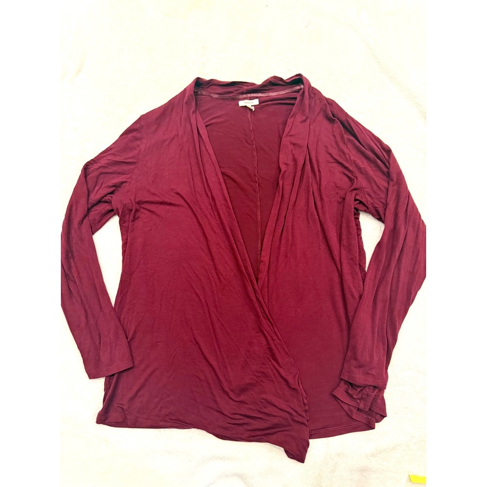 Maurices Womens 0X Burgundy Open Front Drape Cardigan Long Sleeve Jersey Knit